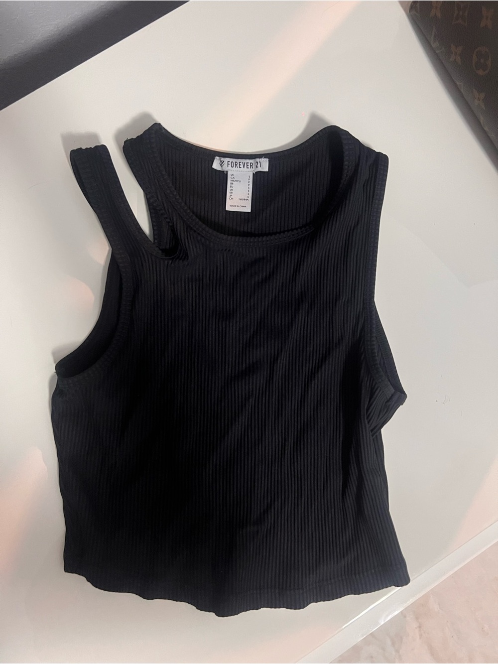 Forever 21 Black Ribbed One-Shoulder Tank Top